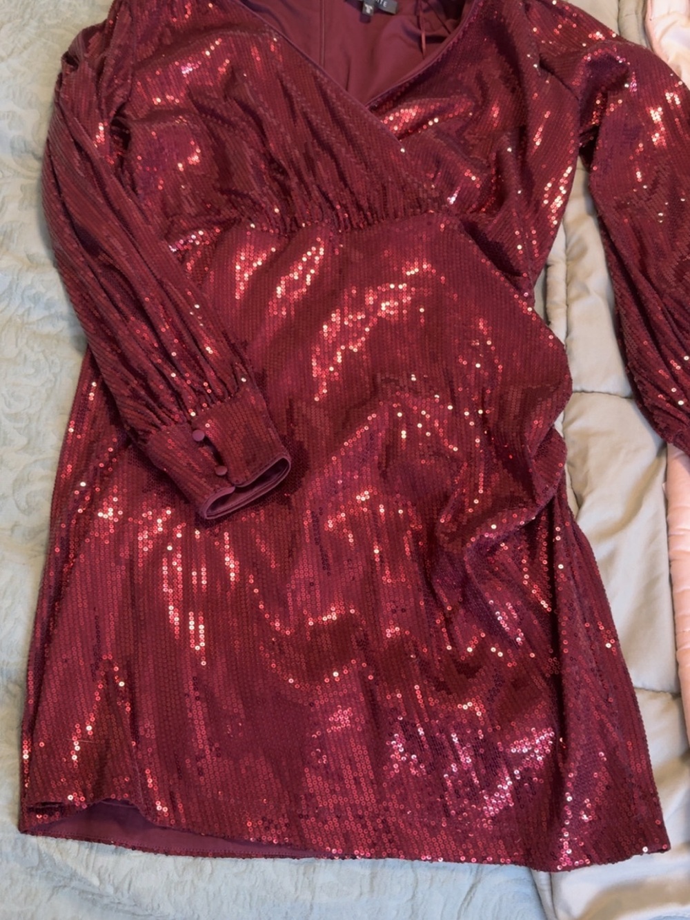 Dynamite Burgundy Sequin Detail Party Dress